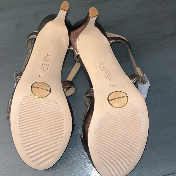 LAUREN RALPH LAUREN Kerri Metallic Twilight Nappa Leather Platform Heel NWOB 8.5 - Picture 10 of 13